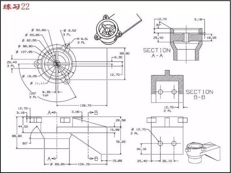 东莞万江天骄CAD机械图学生作业图